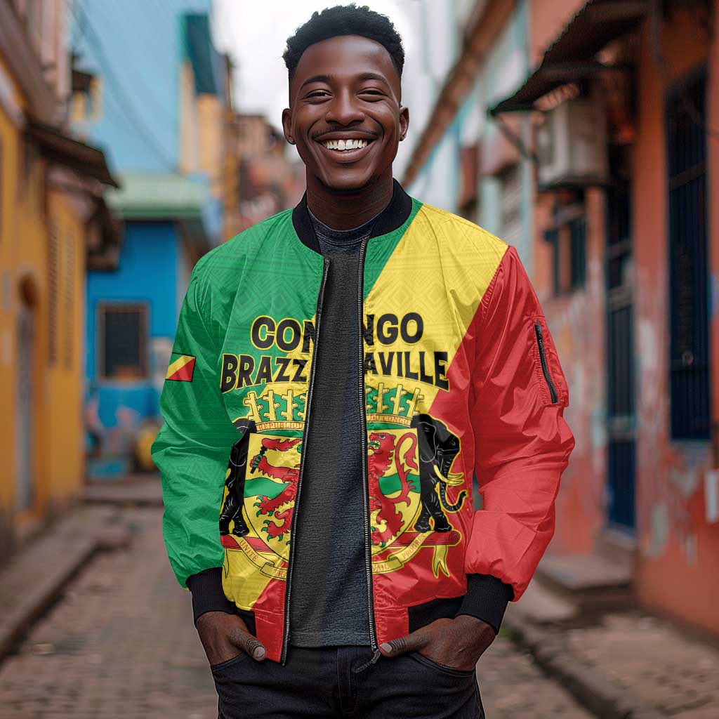 Personalized Republique du Congo Sleeve Zip Bomber Jacket Coat Of Arms African Pattern - African Pride