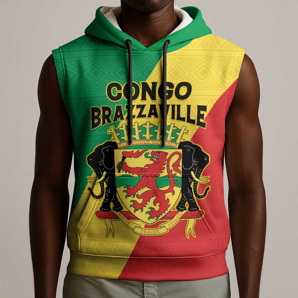 Personalized Republique du Congo Sleeveless Hoodie Coat Of Arms African Pattern - African Pride
