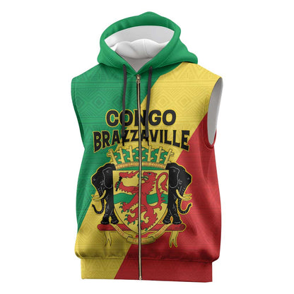Personalized Republique du Congo Sleeveless Zip Hoodie Coat Of Arms African Pattern - African Pride