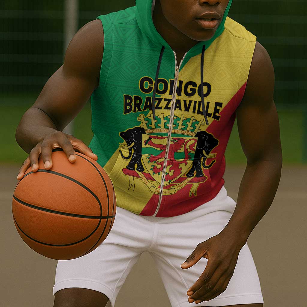 Personalized Republique du Congo Sleeveless Zip Hoodie Coat Of Arms African Pattern - African Pride