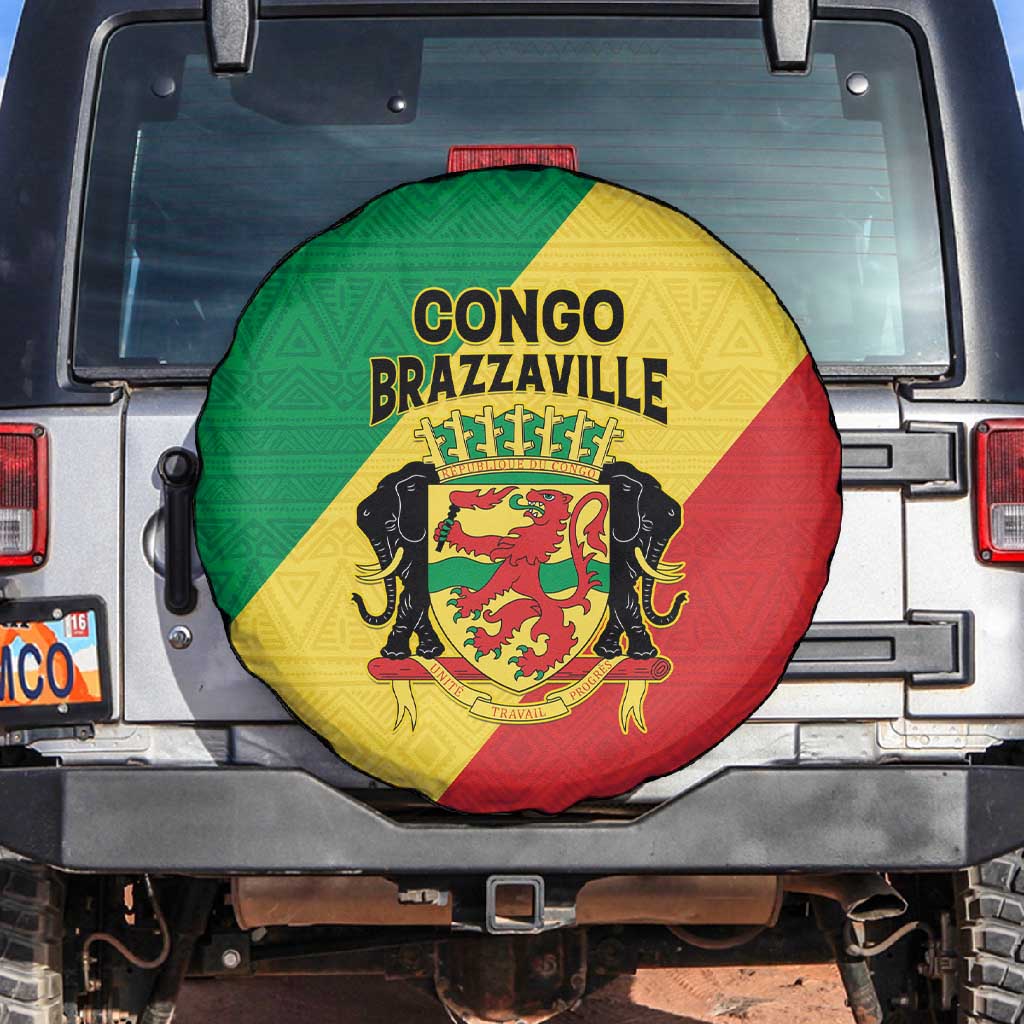 Republique du Congo Spare Tire Cover Coat Of Arms African Pattern - African Pride