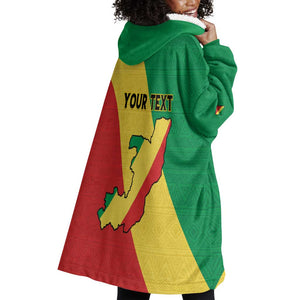 Personalized Republique du Congo Wearable Blanket Hoodie Coat Of Arms African Pattern - African Pride