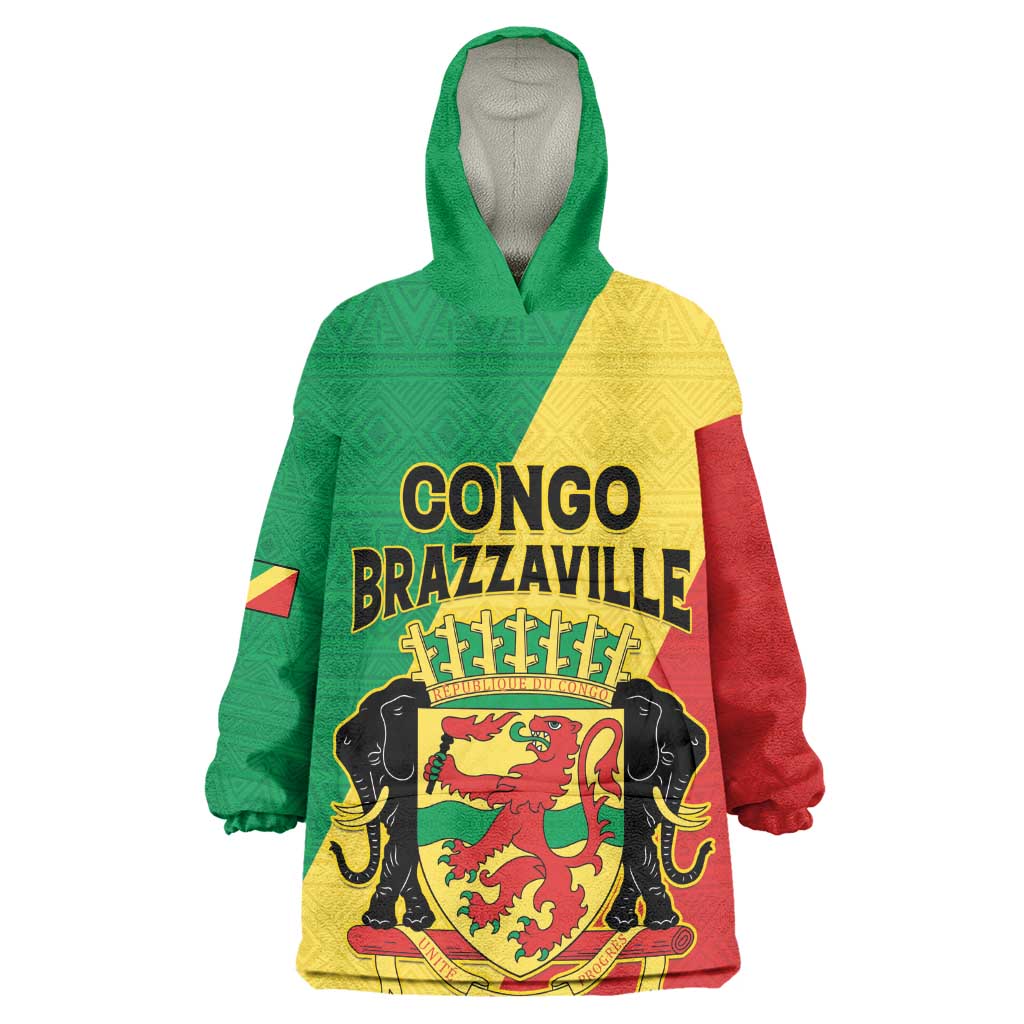 Personalized Republique du Congo Wearable Blanket Hoodie Coat Of Arms African Pattern - African Pride
