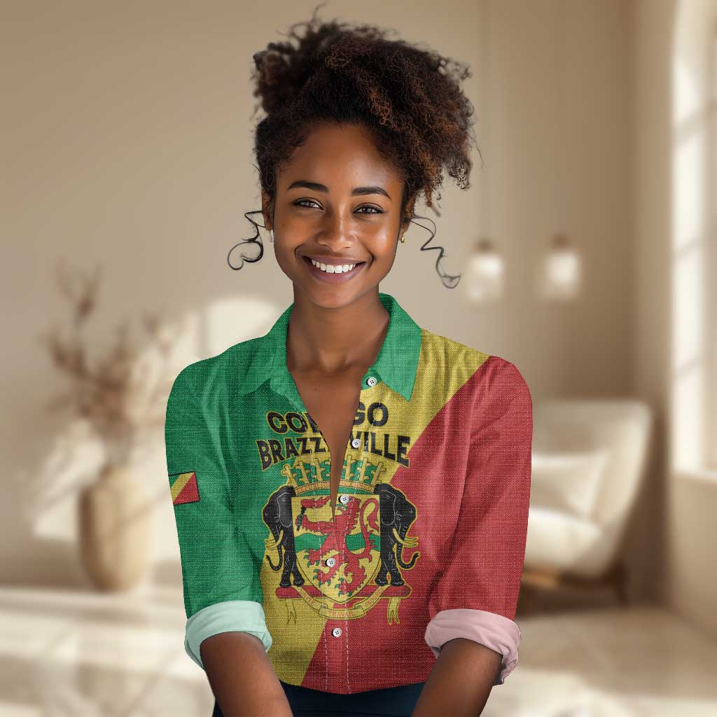 Personalized Republique du Congo Women Casual Shirt Coat Of Arms African Pattern - African Pride