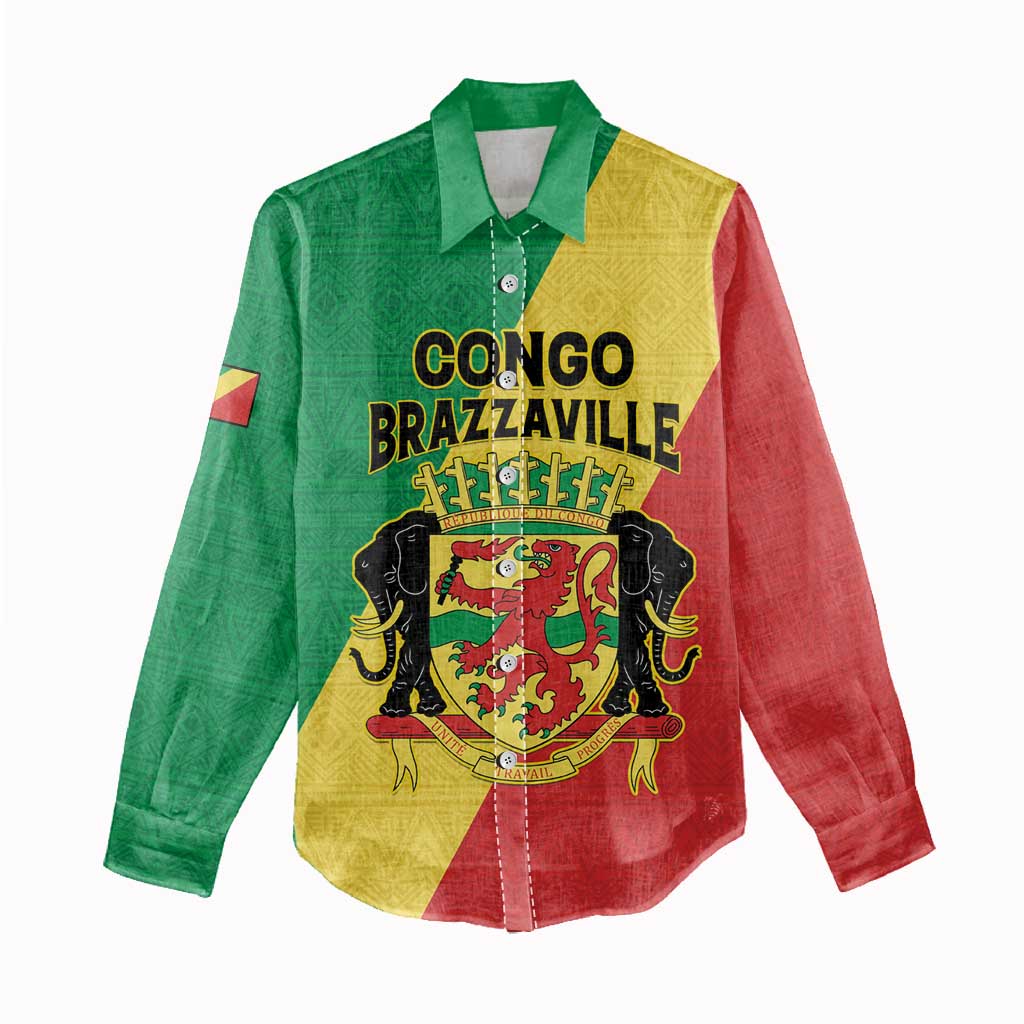 Personalized Republique du Congo Women Casual Shirt Coat Of Arms African Pattern - African Pride