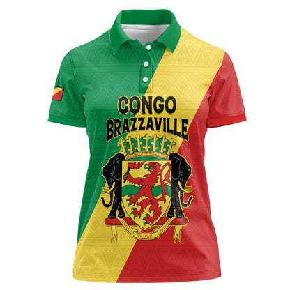 Personalized Republique du Congo Women Polo Shirt Coat Of Arms African Pattern - African Pride