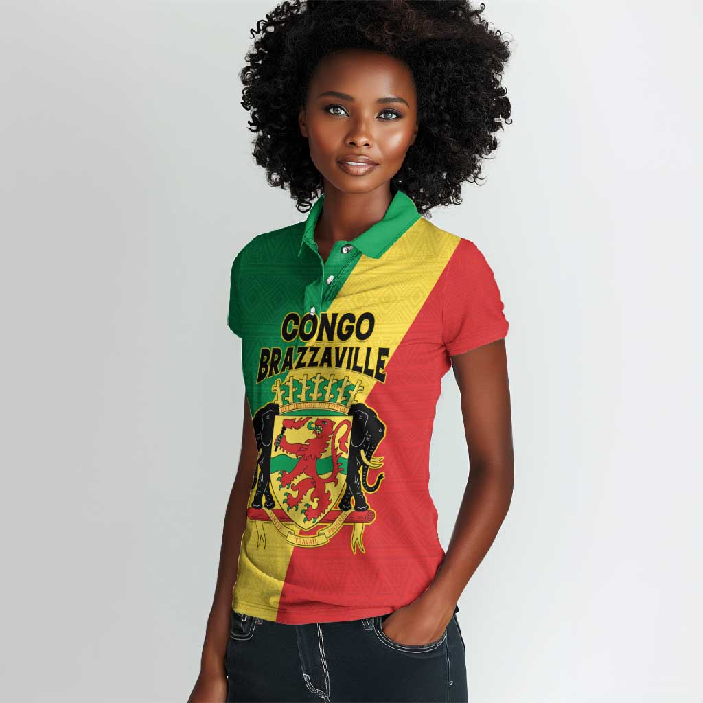 Personalized Republique du Congo Women Polo Shirt Coat Of Arms African Pattern - African Pride