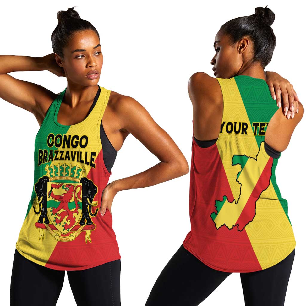 Personalized Republique du Congo Women Racerback Tank Coat Of Arms African Pattern - African Pride
