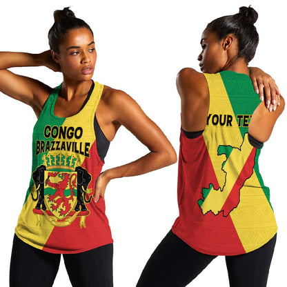 Personalized Republique du Congo Women Racerback Tank Coat Of Arms African Pattern - African Pride