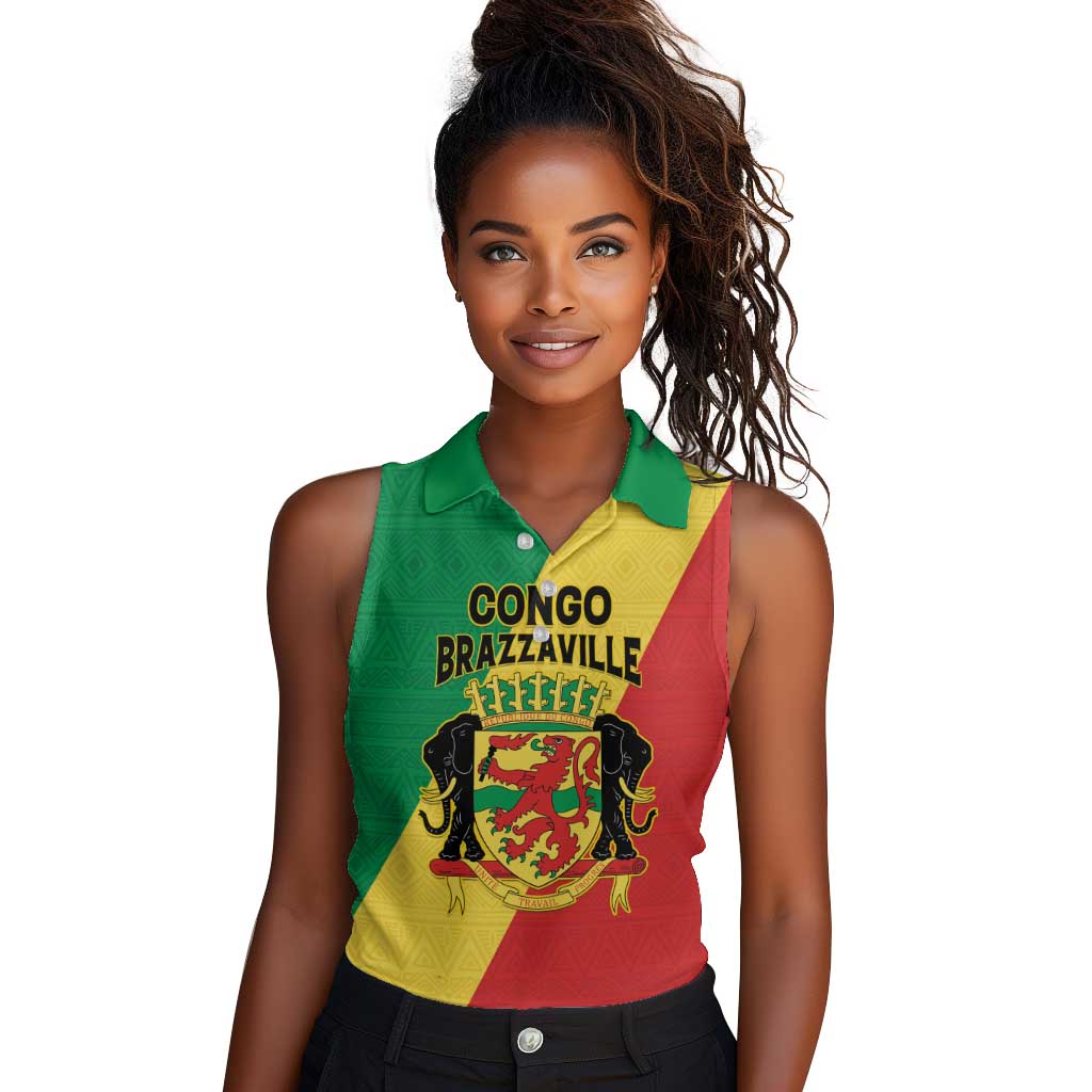 Personalized Republique du Congo Women Sleeveless Polo Shirt Coat Of Arms African Pattern - African Pride