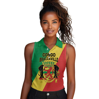 Personalized Republique du Congo Women Sleeveless Polo Shirt Coat Of Arms African Pattern - African Pride