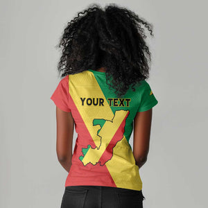 Personalized Republique du Congo Women V-Neck T-Shirt Coat Of Arms African Pattern - African Pride