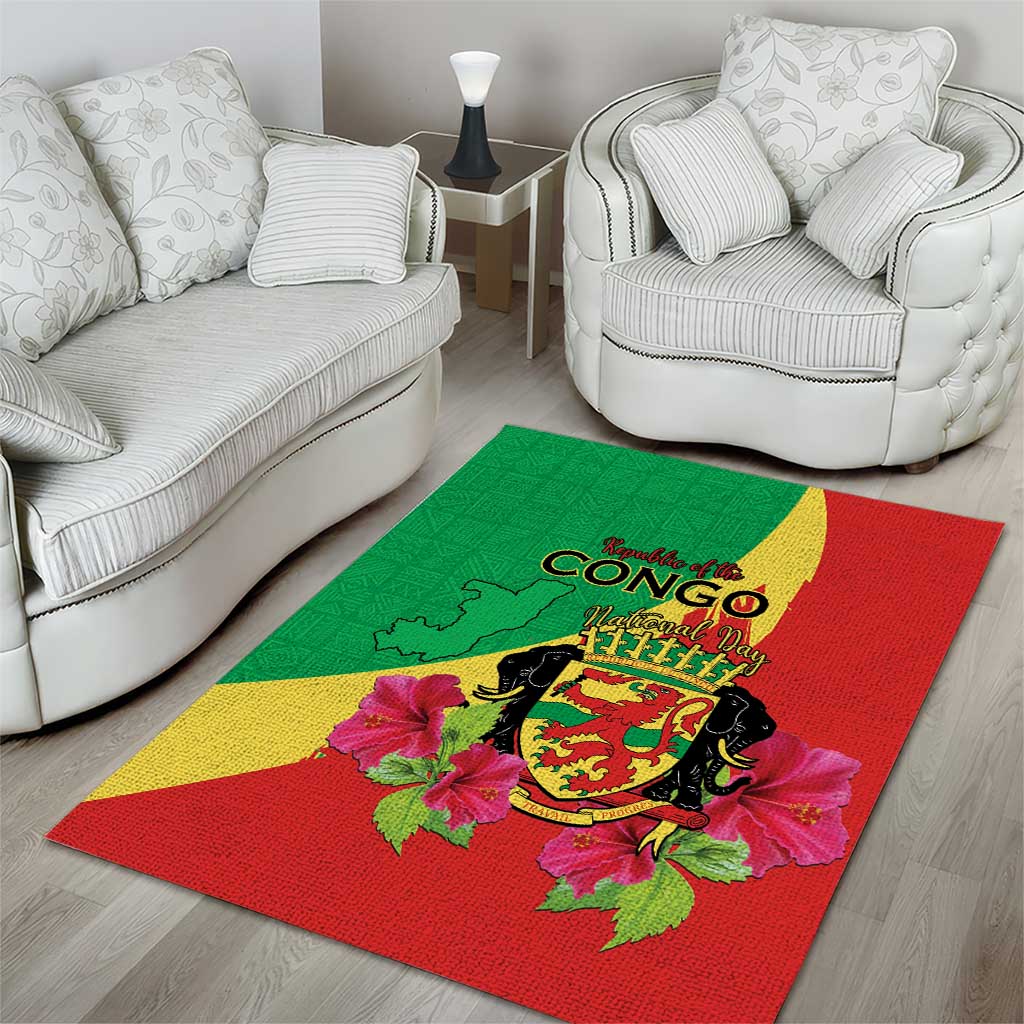Personalized Congo-Brazzaville National Day Area Rug Coat Of Arms With Map - African Pride