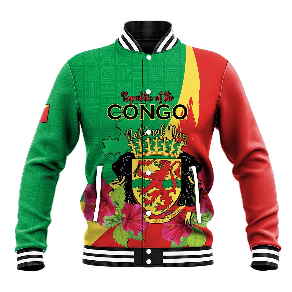 Personalized Congo-Brazzaville National Day Baseball Jacket Coat Of Arms With Map - African Pride