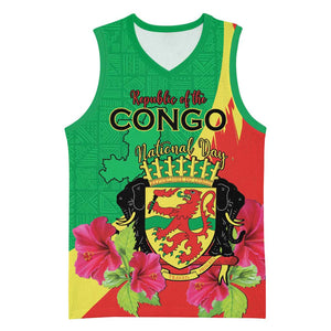 Personalized Congo-Brazzaville National Day Basketball Jersey Coat Of Arms With Map - African Pride