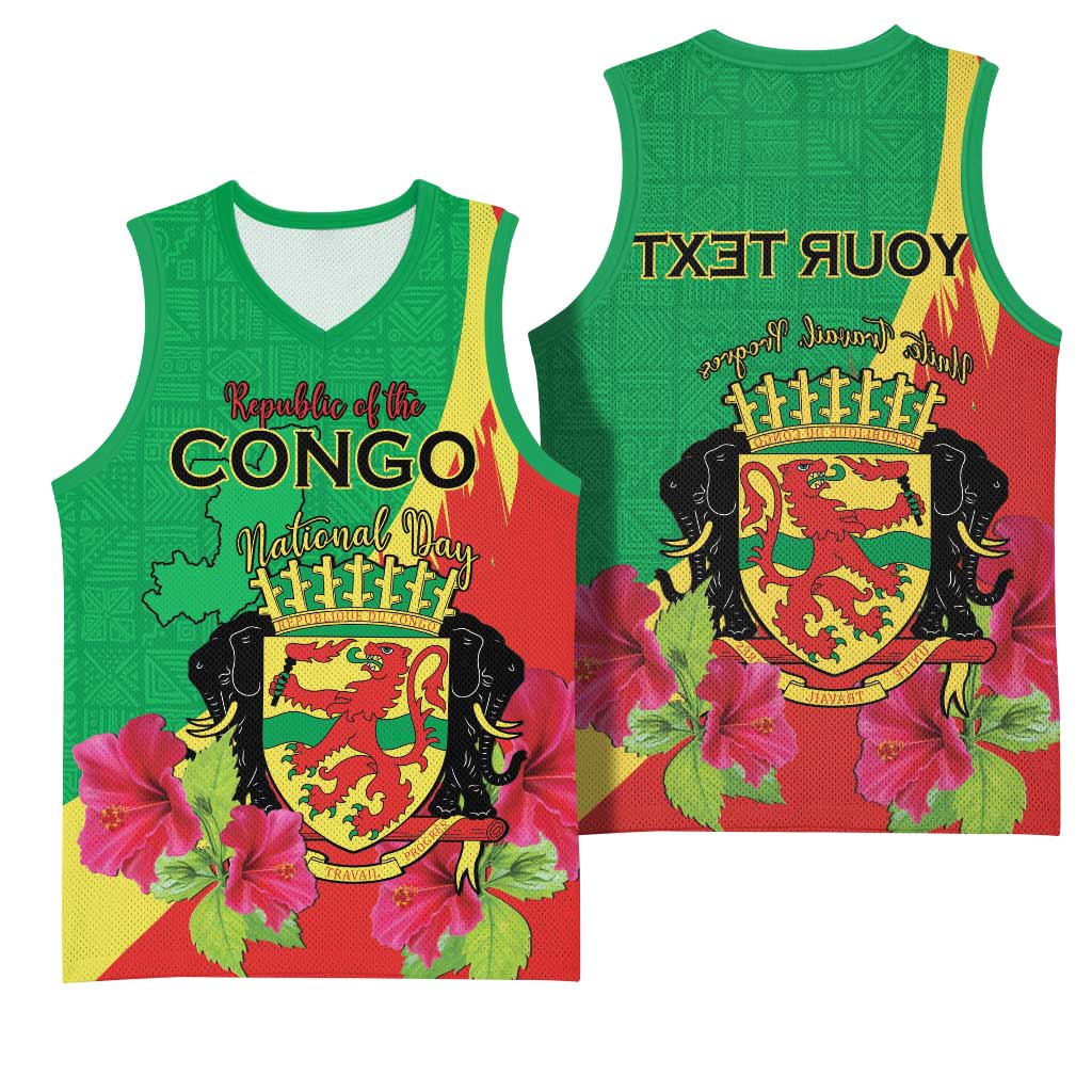 Personalized Congo-Brazzaville National Day Basketball Jersey Coat Of Arms With Map - African Pride