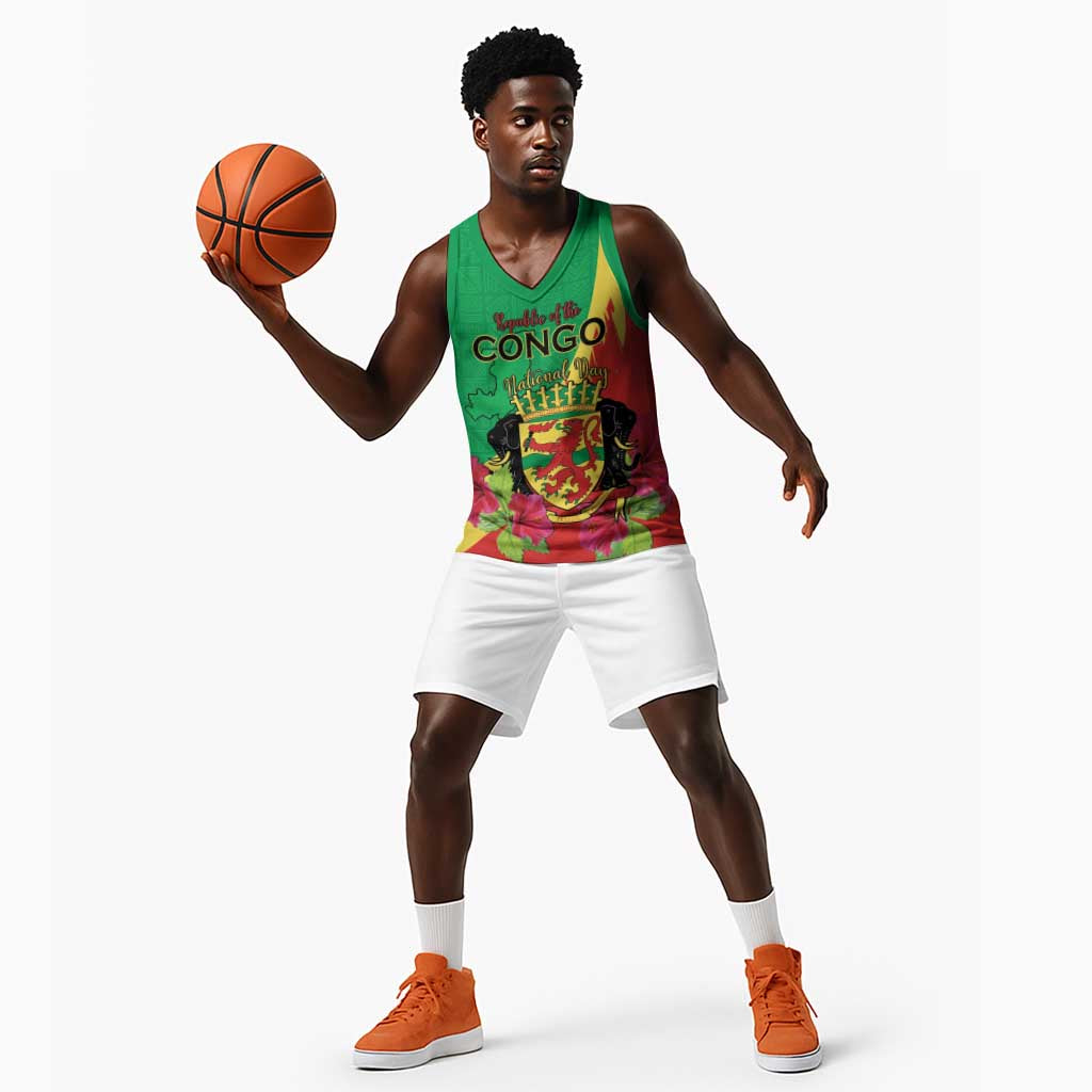 Personalized Congo-Brazzaville National Day Basketball Jersey Coat Of Arms With Map - African Pride