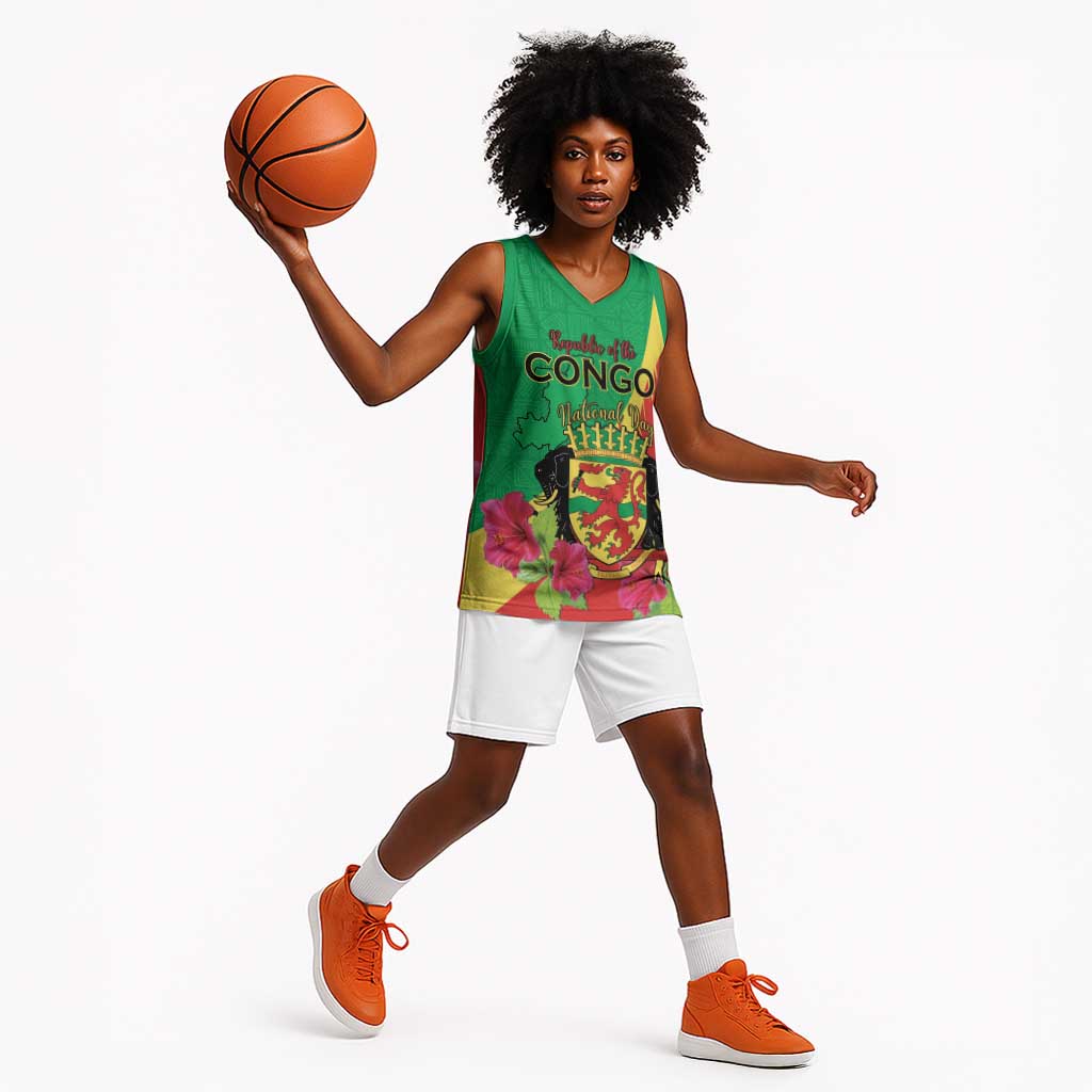 Personalized Congo-Brazzaville National Day Basketball Jersey Coat Of Arms With Map - African Pride