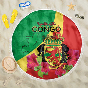 Personalized Congo-Brazzaville National Day Beach Blanket Coat Of Arms With Map - African Pride