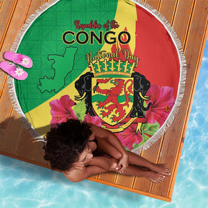 Personalized Congo-Brazzaville National Day Beach Blanket Coat Of Arms With Map - African Pride
