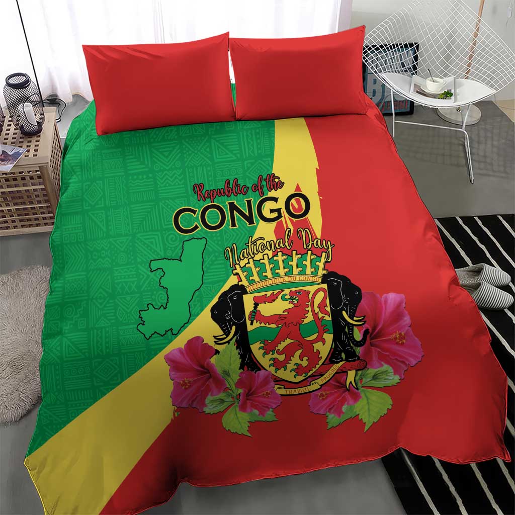 Personalized Congo-Brazzaville National Day Bedding Set Coat Of Arms With Map - African Pride