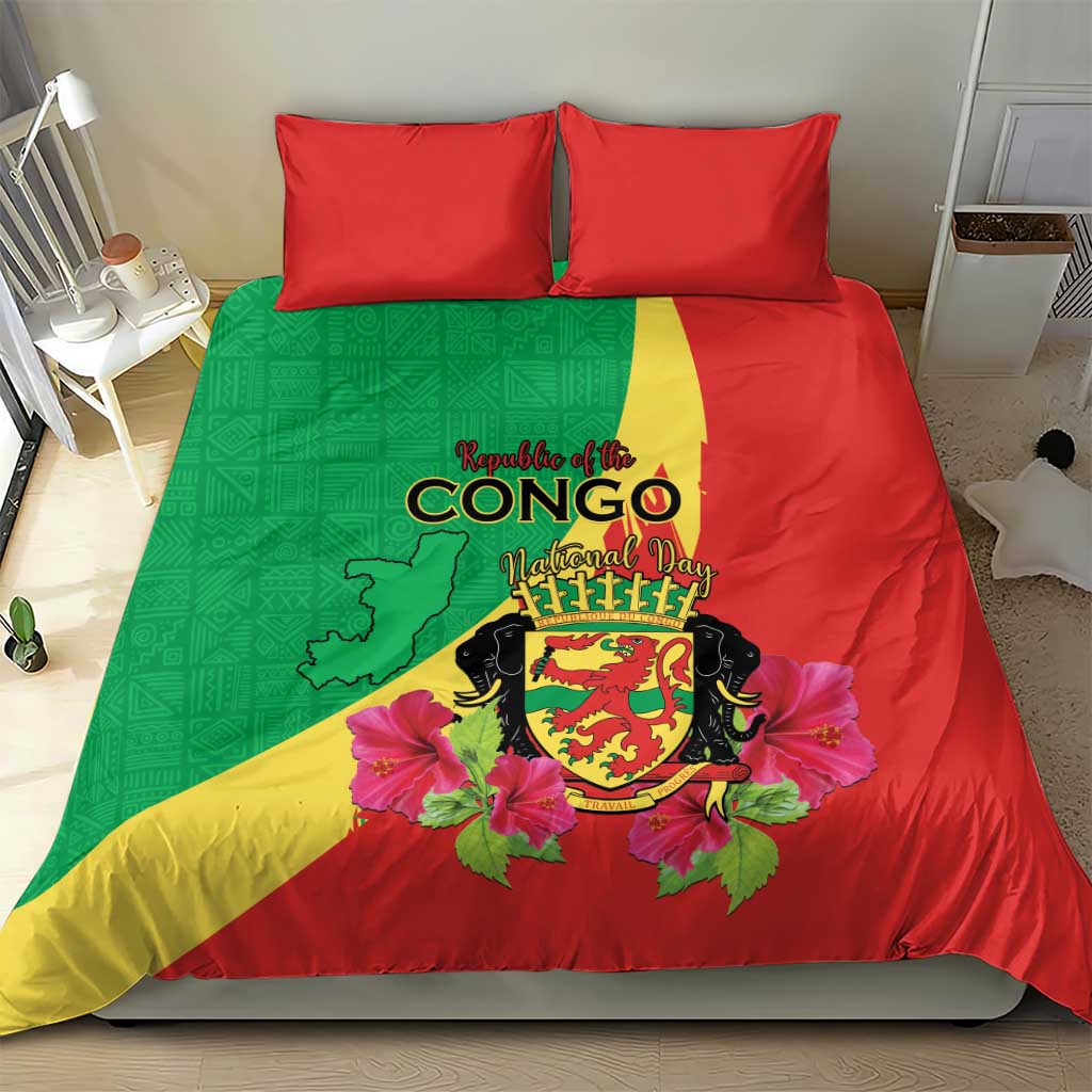 Personalized Congo-Brazzaville National Day Bedding Set Coat Of Arms With Map - African Pride