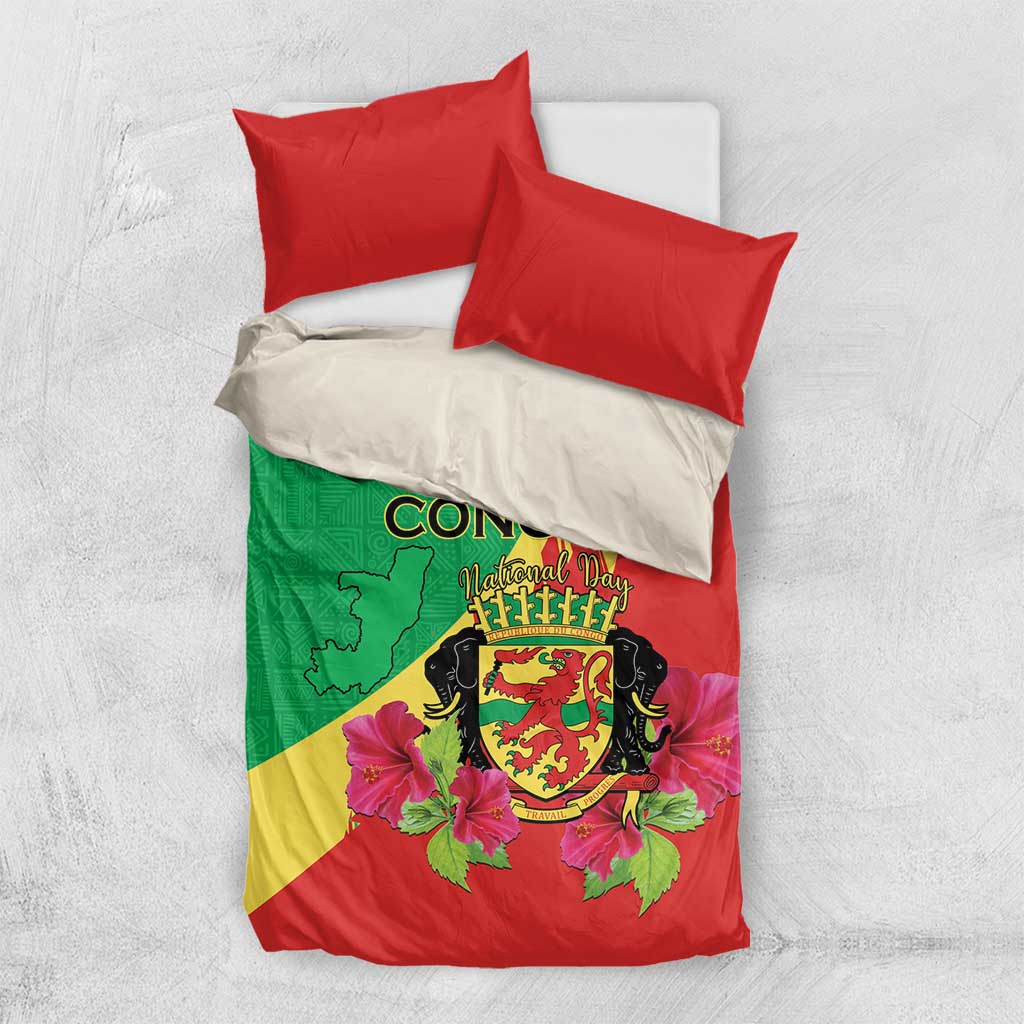 Personalized Congo-Brazzaville National Day Bedding Set Coat Of Arms With Map - African Pride