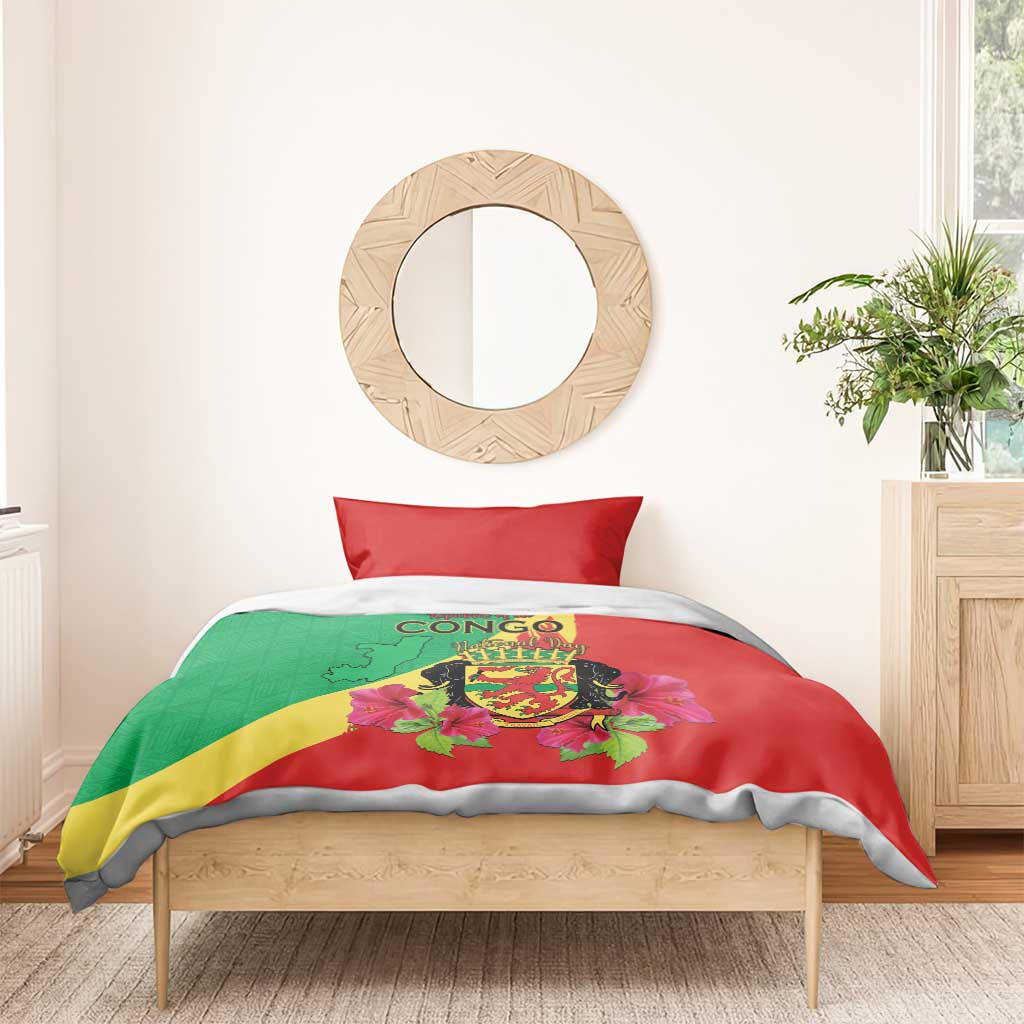 Personalized Congo-Brazzaville National Day Bedding Set Coat Of Arms With Map - African Pride