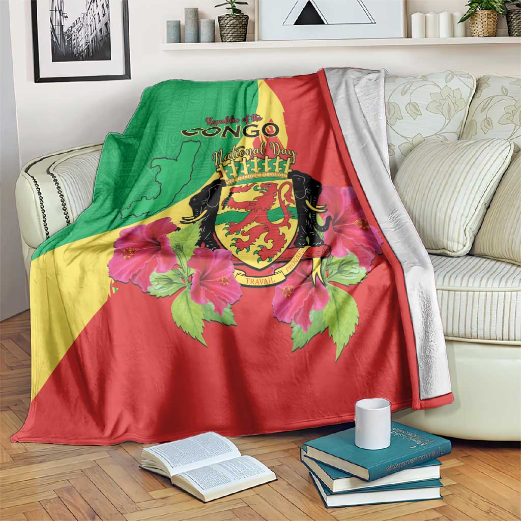 Personalized Congo-Brazzaville National Day Blanket Coat Of Arms With Map - African Pride
