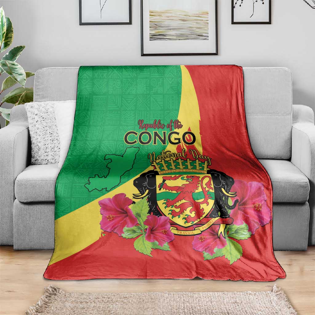 Personalized Congo-Brazzaville National Day Blanket Coat Of Arms With Map - African Pride