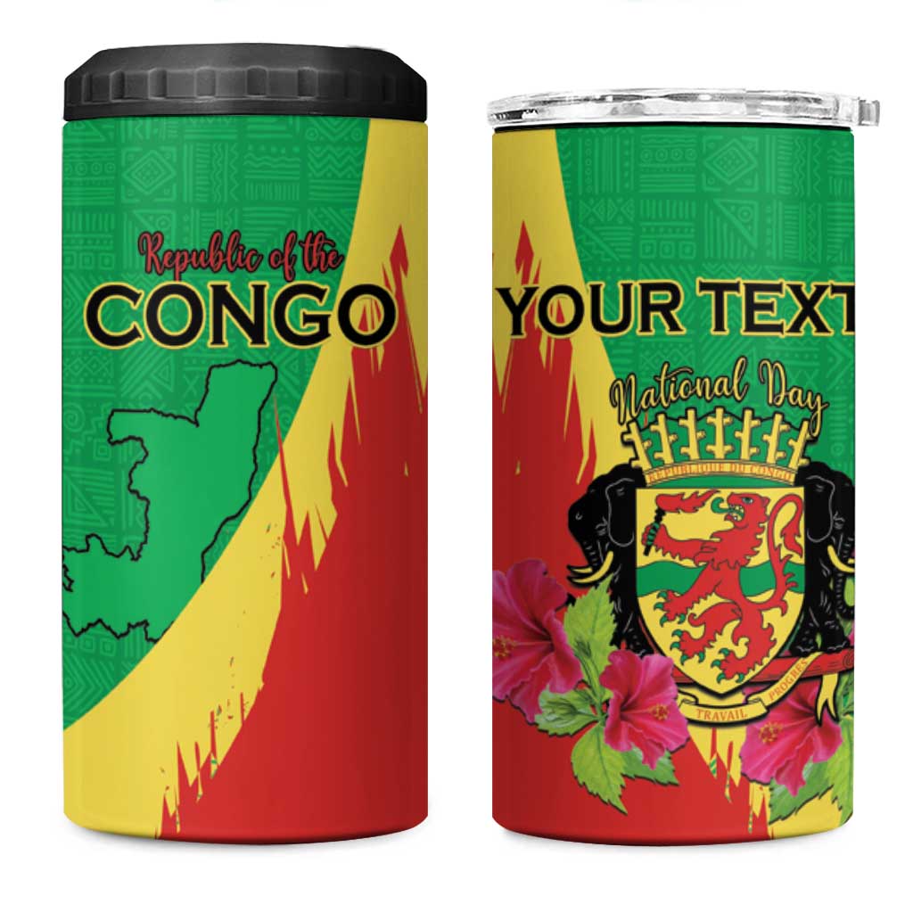 Personalized Congo-Brazzaville National Day 4 in 1 Can Cooler Tumbler Coat Of Arms With Map - African Pride