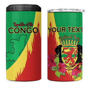 Personalized Congo-Brazzaville National Day 4 in 1 Can Cooler Tumbler Coat Of Arms With Map - African Pride