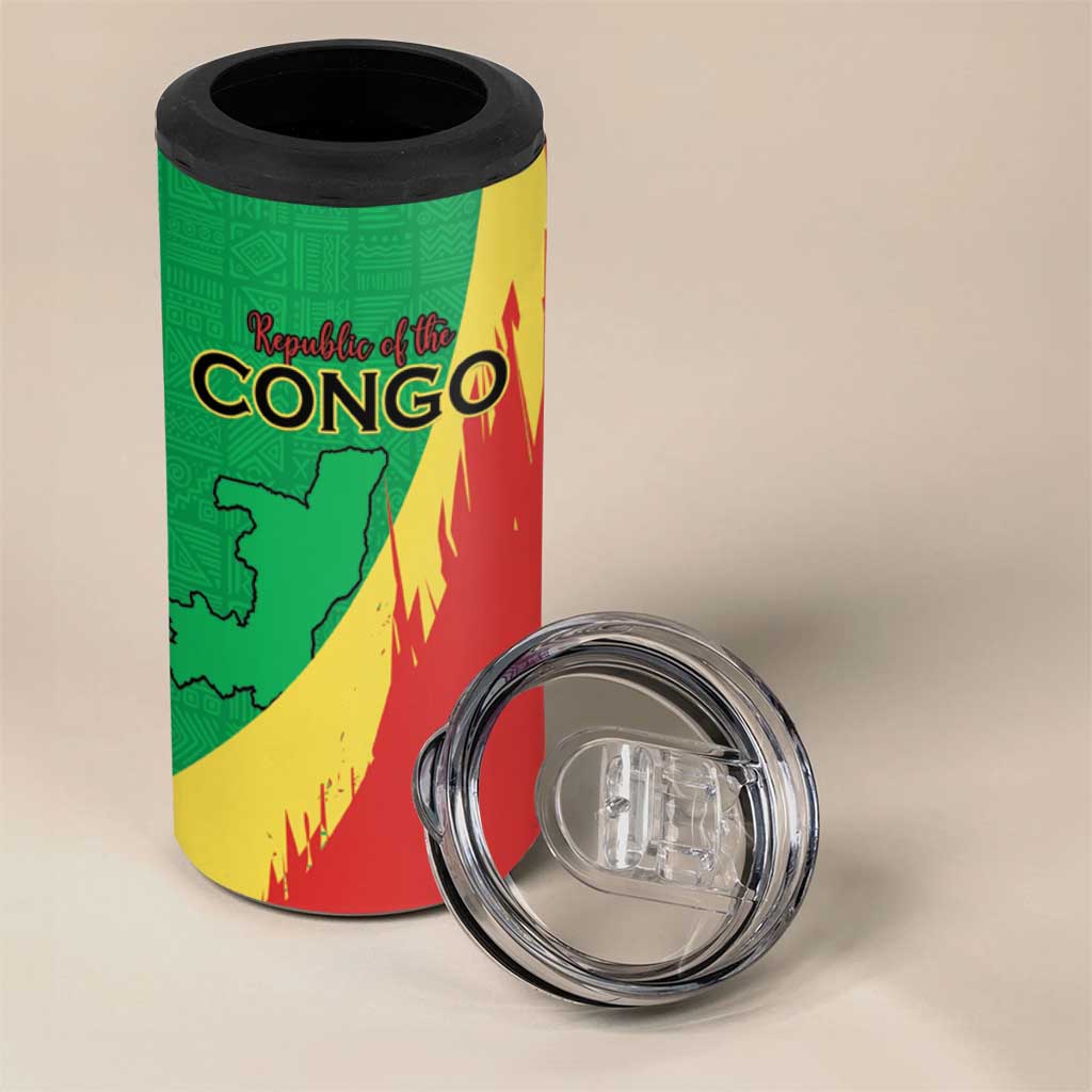 Personalized Congo-Brazzaville National Day 4 in 1 Can Cooler Tumbler Coat Of Arms With Map - African Pride