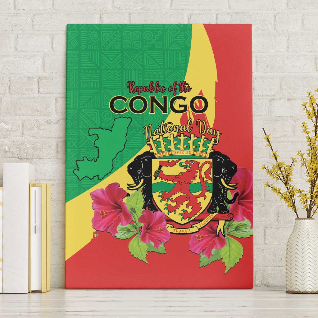 Personalized Congo-Brazzaville National Day Canvas Wall Art Coat Of Arms With Map - African Pride