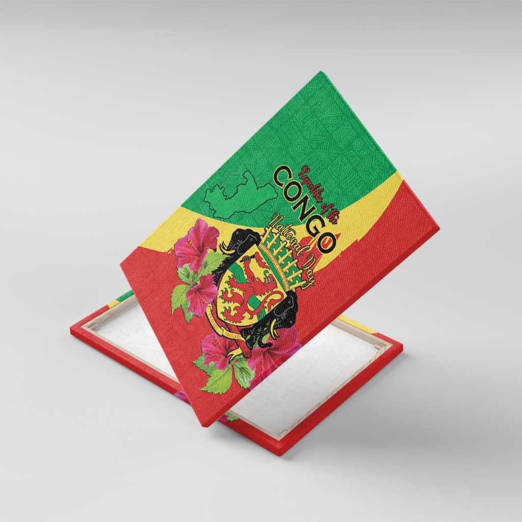 Personalized Congo-Brazzaville National Day Canvas Wall Art Coat Of Arms With Map - African Pride