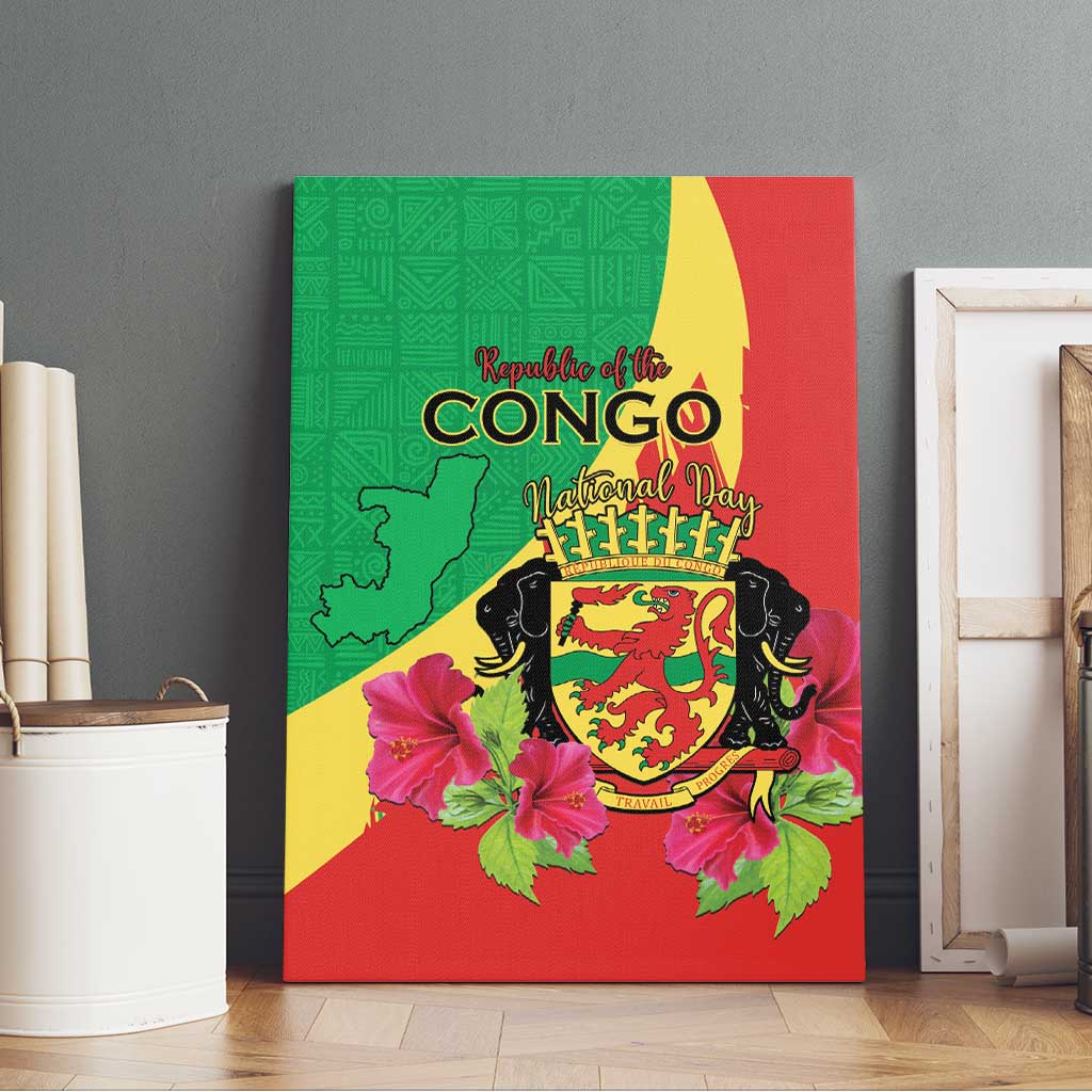 Personalized Congo-Brazzaville National Day Canvas Wall Art Coat Of Arms With Map - African Pride