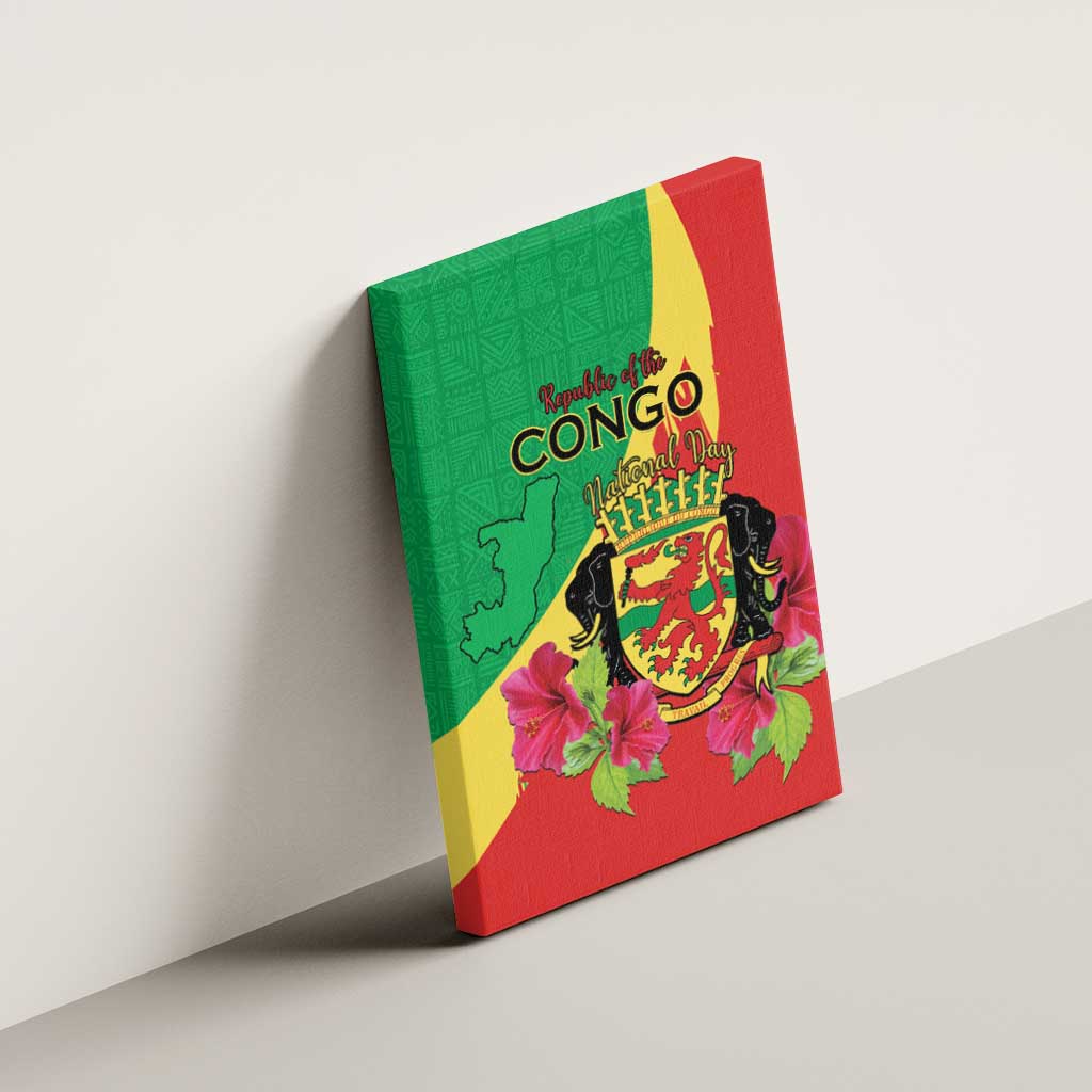 Personalized Congo-Brazzaville National Day Canvas Wall Art Coat Of Arms With Map - African Pride