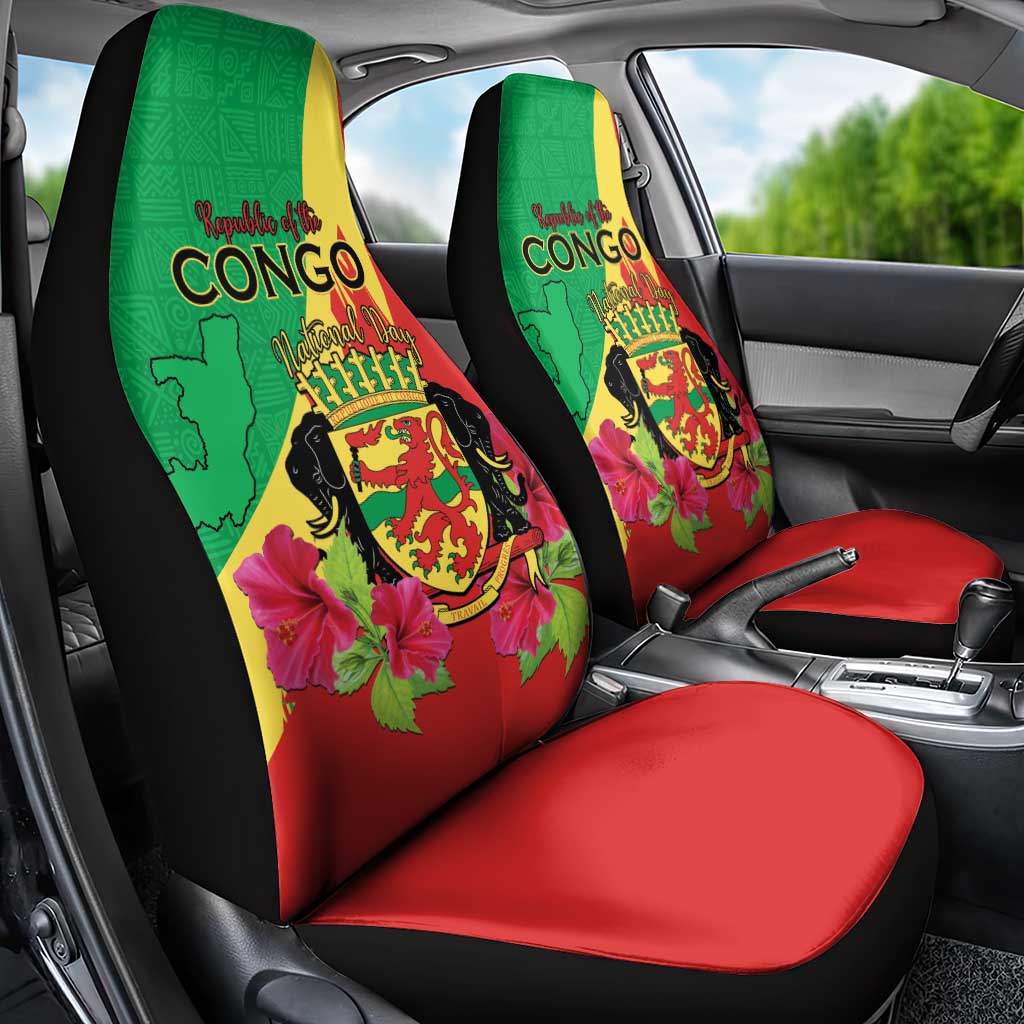 Personalized Congo-Brazzaville National Day Car Seat Cover Coat Of Arms With Map - African Pride