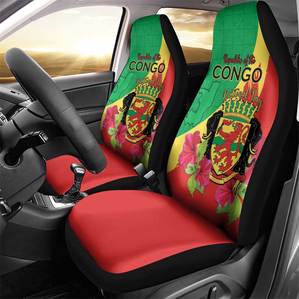 Personalized Congo-Brazzaville National Day Car Seat Cover Coat Of Arms With Map - African Pride