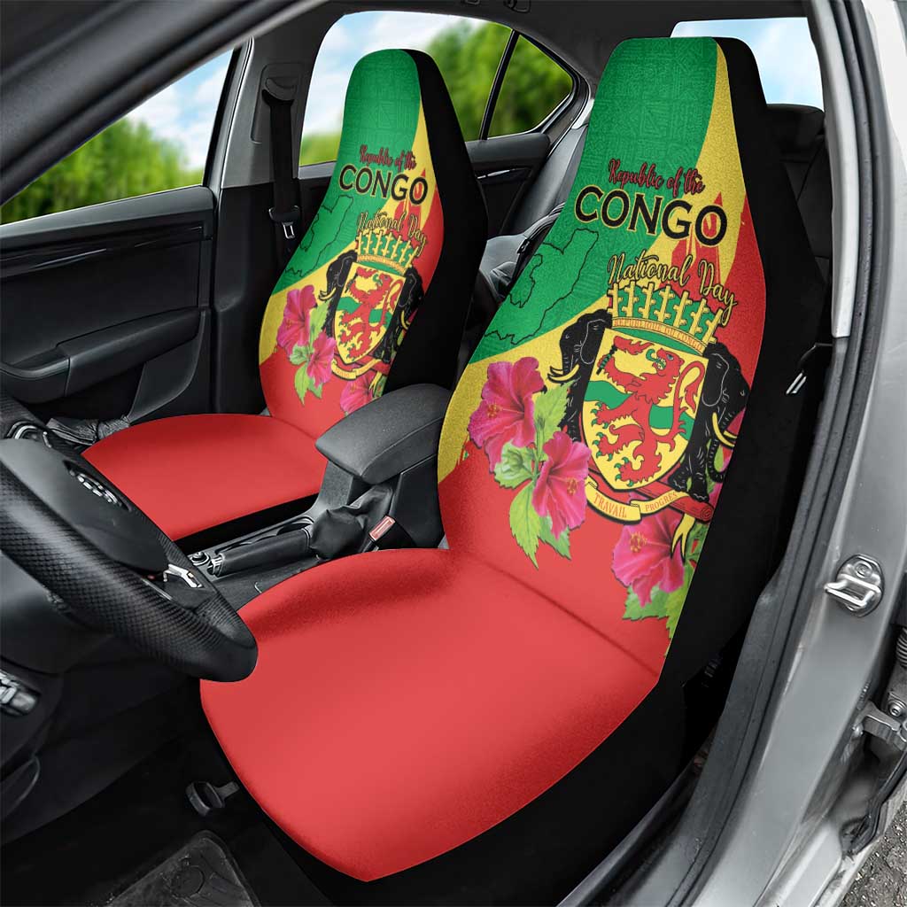 Personalized Congo-Brazzaville National Day Car Seat Cover Coat Of Arms With Map - African Pride