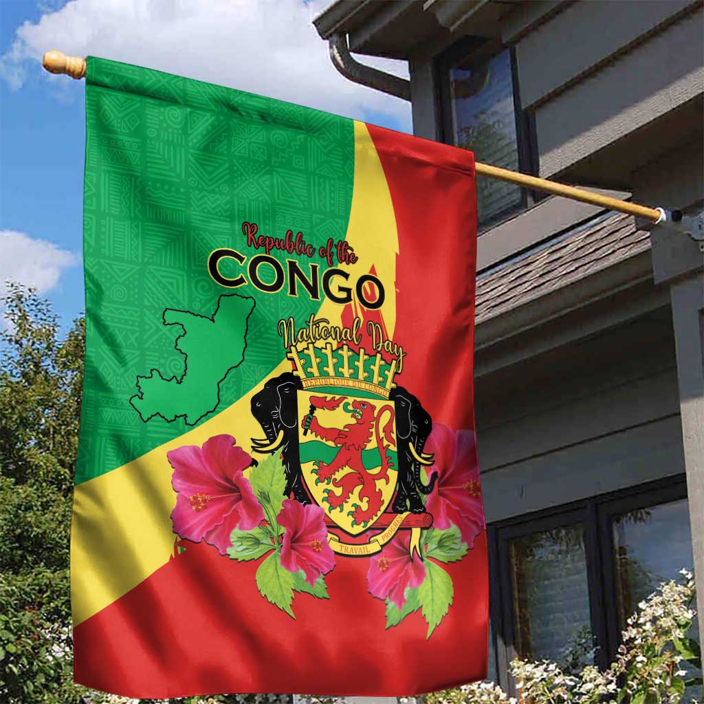 Personalized Congo-Brazzaville National Day Garden Flag Coat Of Arms With Map - African Pride