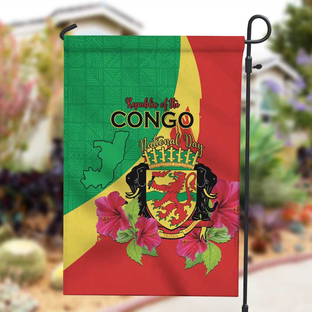 Personalized Congo-Brazzaville National Day Garden Flag Coat Of Arms With Map - African Pride