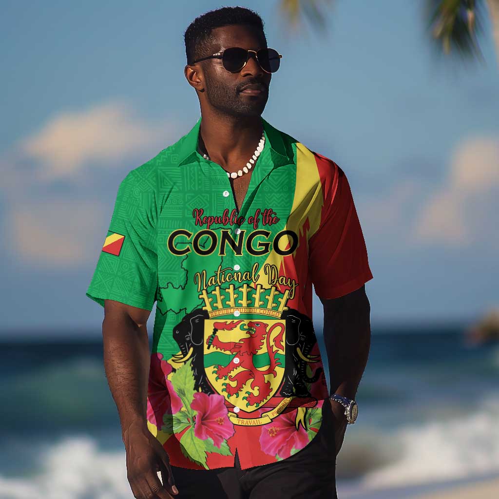 Personalized Congo-Brazzaville National Day Hawaiian Shirt Coat Of Arms With Map - African Pride