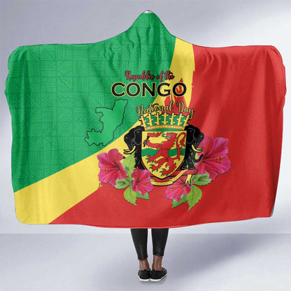 Personalized Congo-Brazzaville National Day Hooded Blanket Coat Of Arms With Map - African Pride