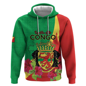 Personalized Congo-Brazzaville National Day Hoodie Coat Of Arms With Map - African Pride