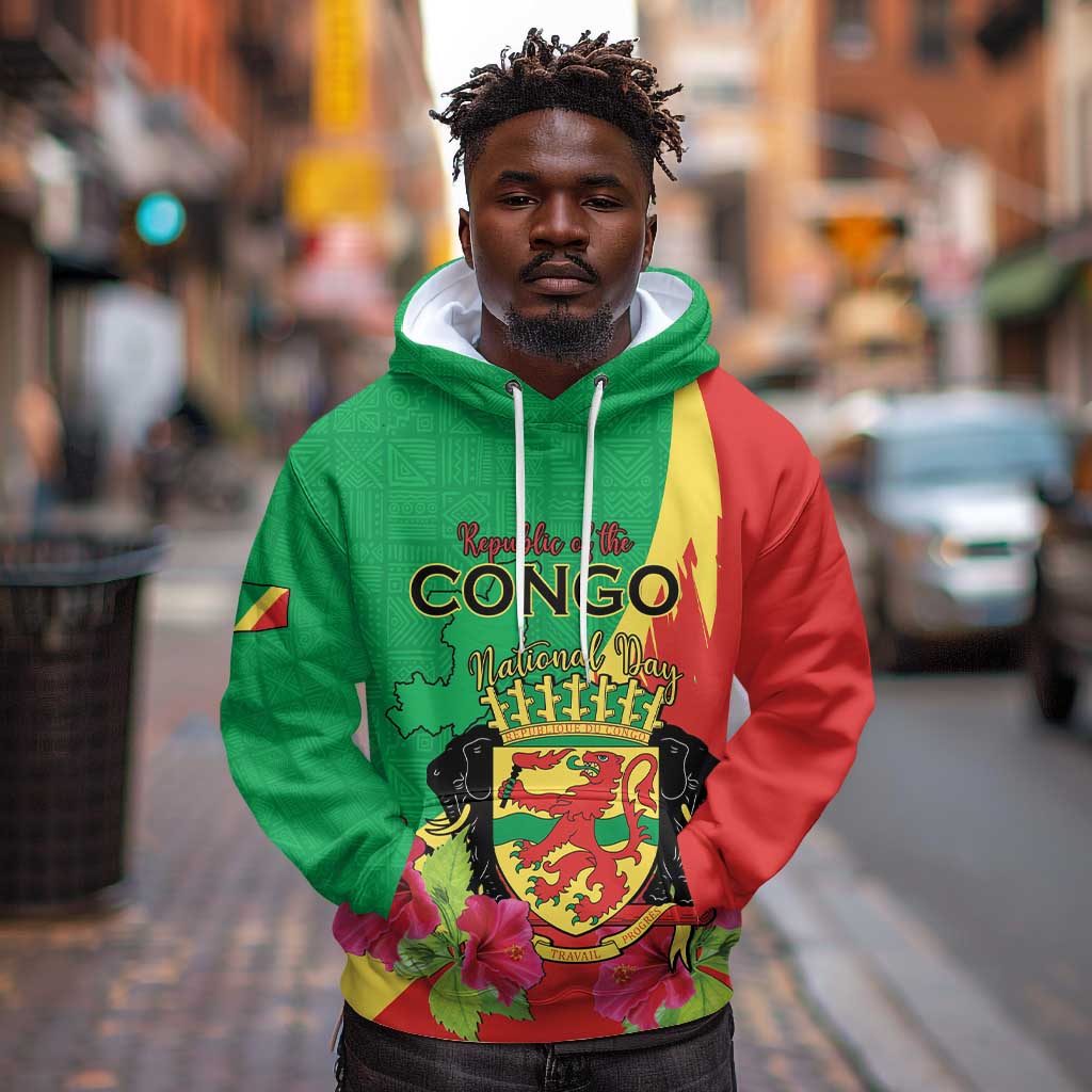 Personalized Congo-Brazzaville National Day Hoodie Coat Of Arms With Map - African Pride