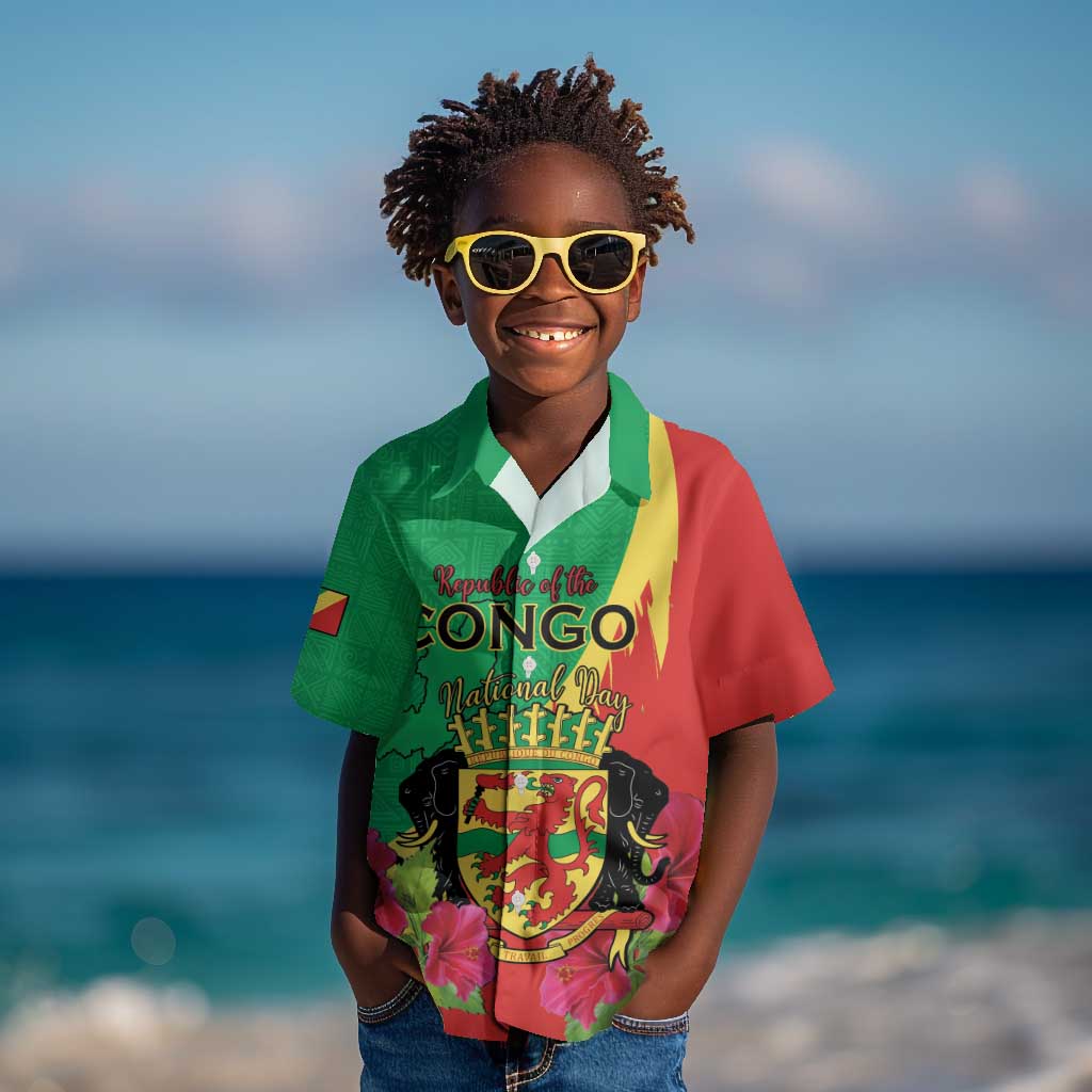 Personalized Congo-Brazzaville National Day Kid Hawaiian Shirt Coat Of Arms With Map - African Pride