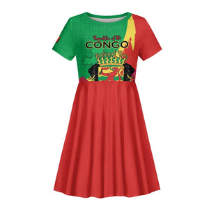 Personalized Congo-Brazzaville National Day Kid Short Sleeve Dress Coat Of Arms With Map - African Pride