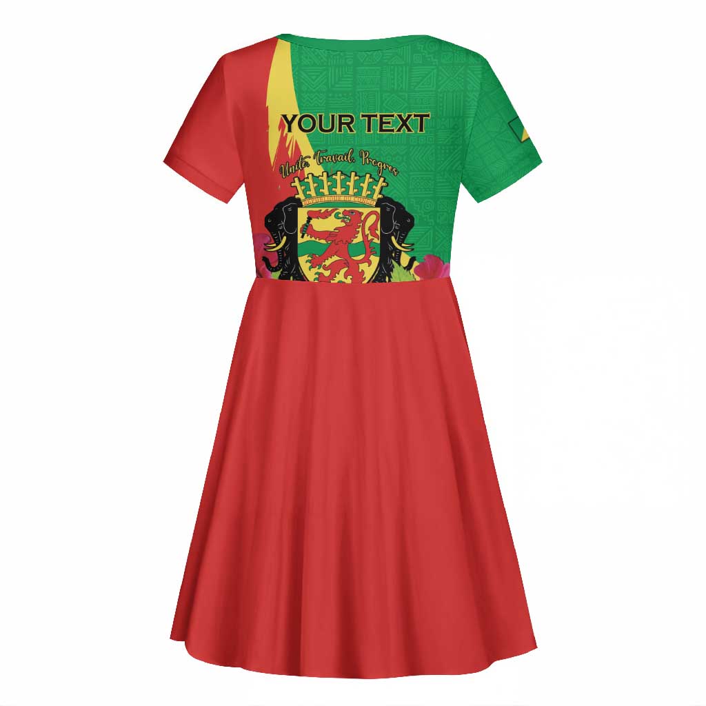 Personalized Congo-Brazzaville National Day Kid Short Sleeve Dress Coat Of Arms With Map - African Pride