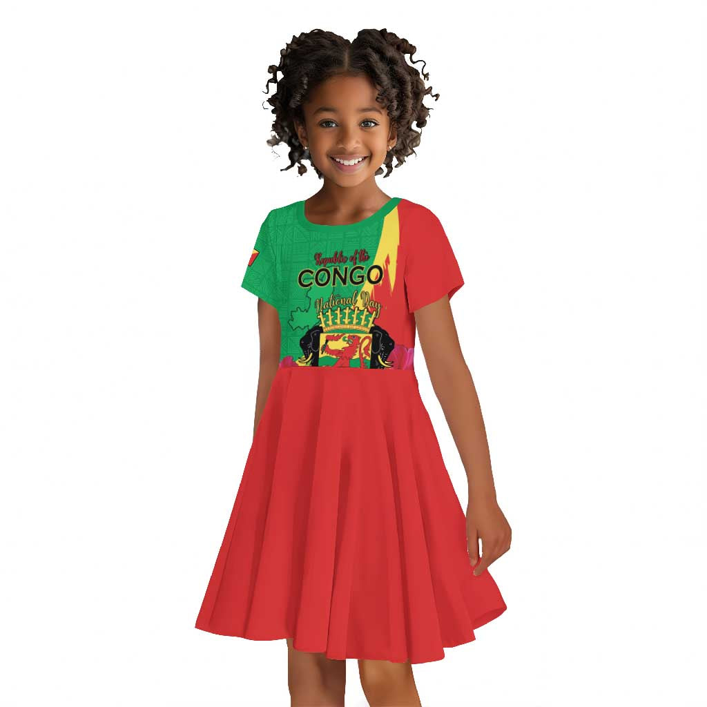 Personalized Congo-Brazzaville National Day Kid Short Sleeve Dress Coat Of Arms With Map - African Pride
